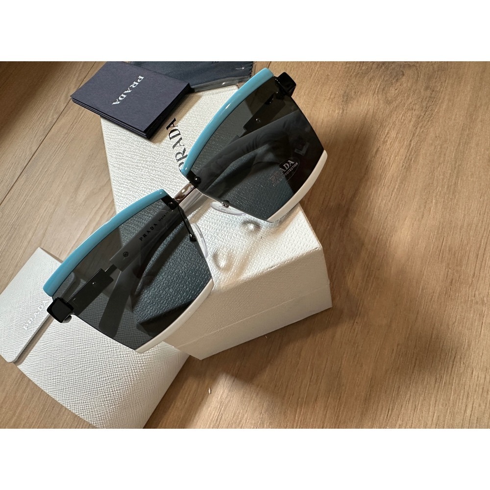 Prada SPR 61X Sunglasses White Blue Grey Shield Made in Italy SPR61X 02B-5S0